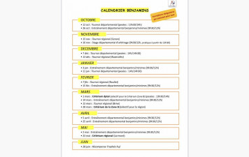 Calendrier Benjamin(e)s 2025-2026