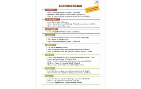 Calendrier Minimes 2025-2026